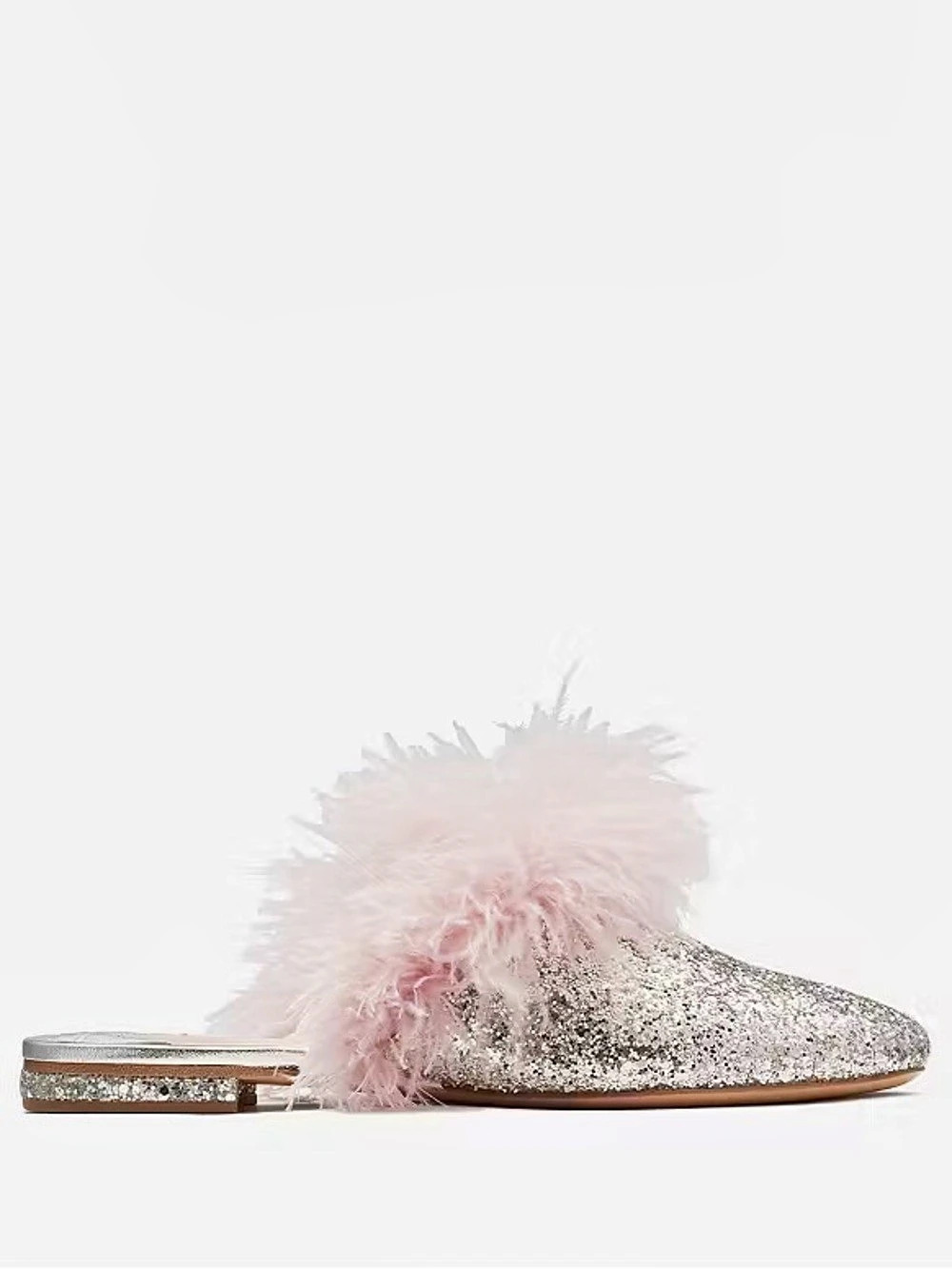 Kate Spade New York Marabou Mules Pink & Gold Like New